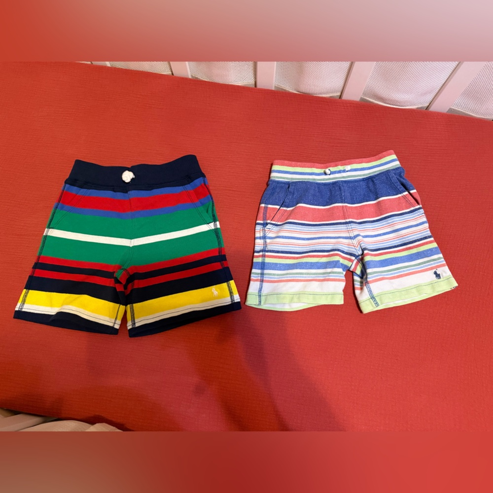 Polo by Ralph Lauren Kids' Multistripe Cotton Shorts - Navy & Bright Stripe Pair